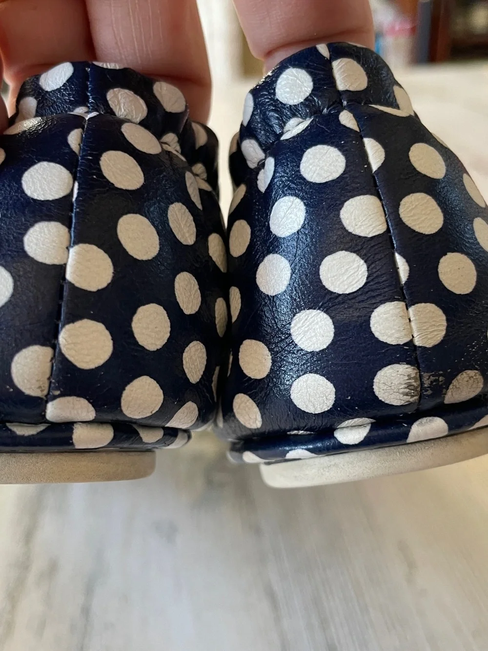 Tory Burch Navy Polka Dot Reva Ballet Flat 8.5 Nautical Dots Leather EUC